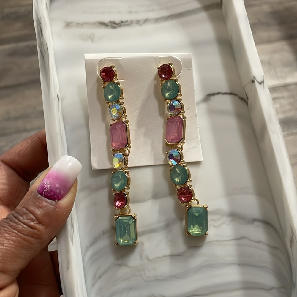 Multicolored Crystal Dangle Earrings - image 4